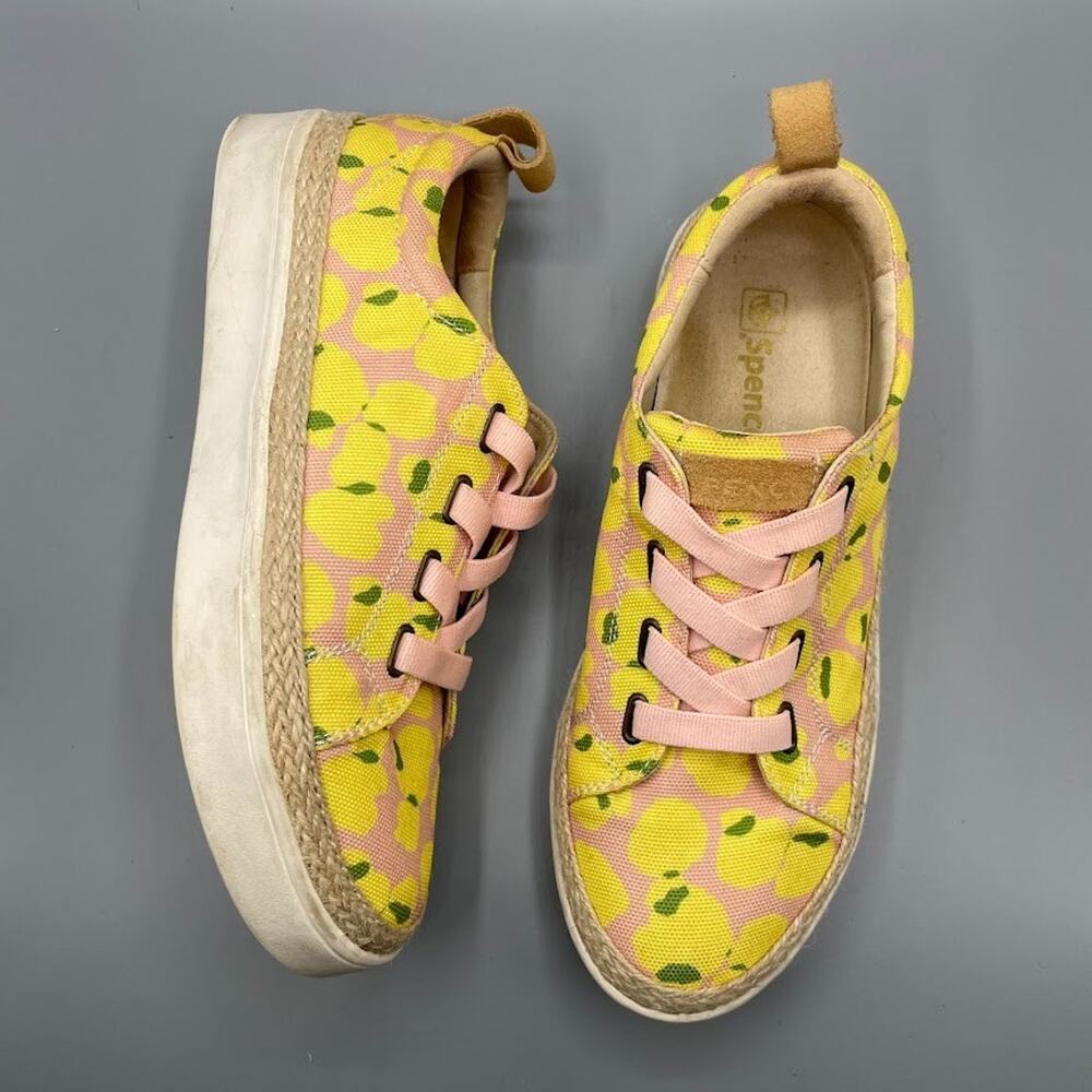 Spenco Malibu Shoes Size 8 Lemon Print Canvas Sneakers Espadrille Resortwear
